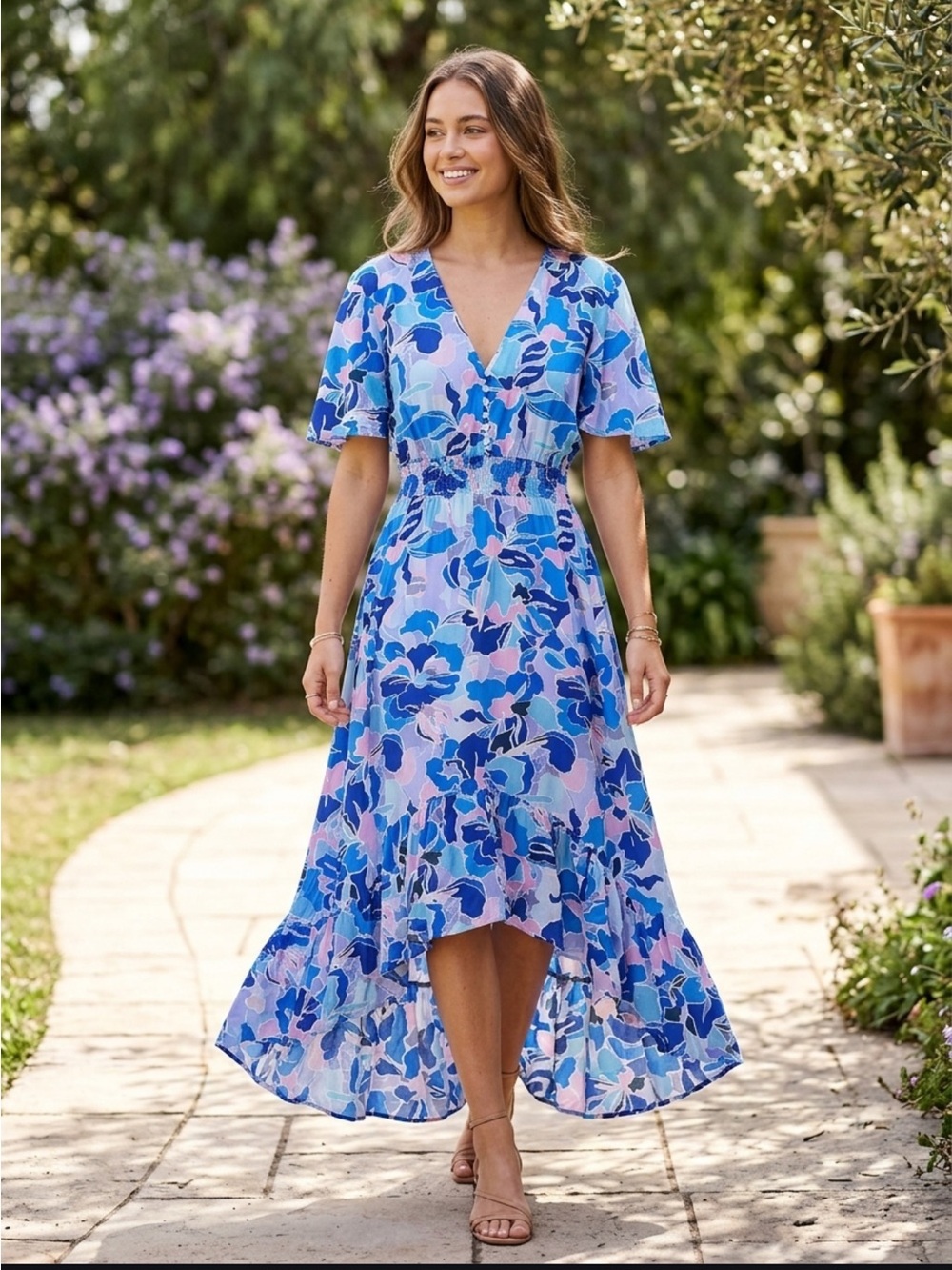 Bohemian V Neck High Low Maxi Dress